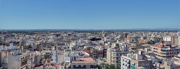 panorama of the city of Elche from the top of the Basilica of Santa María. In Elche, Alicante, Spain