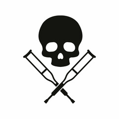 Two crossed crutches and skull icon design. Vector illustration.