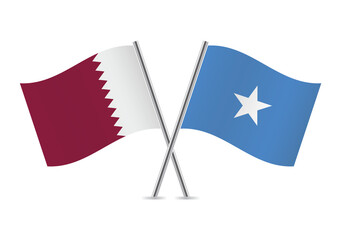 Qatar and Somalia crossed flags. Qatari and Somali flags on white background. Vector illustration.