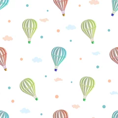 No drill light filtering roller blinds Air balloon Vector seamless pattern with hot air balloon 3d in 3d style on white background.