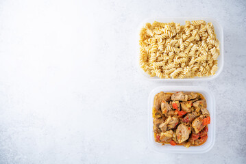 Sets of healthy food in containers