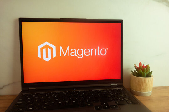 KONSKIE, POLAND - June 30, 2022: Magento e-commerce platform logo displayed on laptop computer