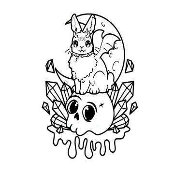 Pastel Goth Coloring Page For Kids | Creepy Kawaii Coloring Page 