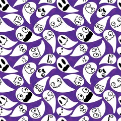 Fototapeta premium Autumn Halloween seamless cartoon ghost pattern for fabrics and wrapping paper and clothes print and kids