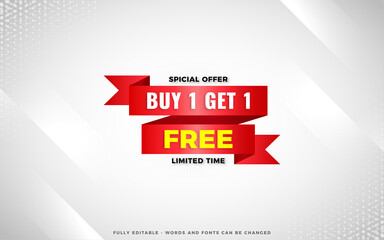 Buy one get one free sale banner design template with editable text effect
