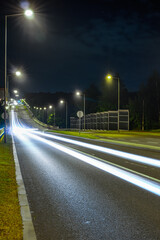 Light trails, street light, Illuminated, ruch drogowy, droga, autostrada, noc
