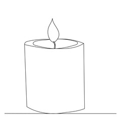 candle drawing with one continuous line, isolated, vector