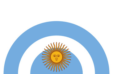 Circular design with the colors of the flag of Argentina (blue and white) and with a sun of 32 rays in the middle, without a bottom.