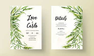 Elegant wedding invitation template with leaves