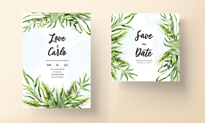 Elegant wedding invitation template with leaves