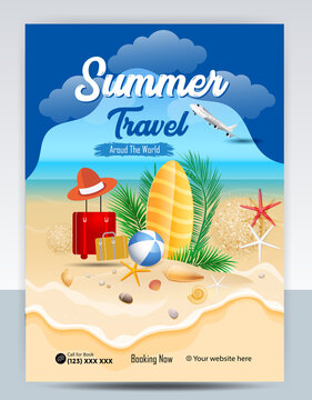 Modern company tours travel flyer design. Summer Holiday Tourism Brochure Template. Flyer Design Set with Beach View. tourism color a4 print ready tour flyer, Holiday Poster. World Adventure template.