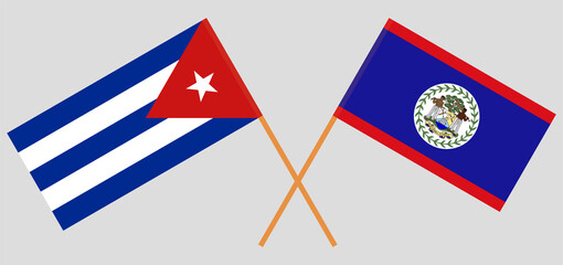 Crossed flags of Cuba and Belize. Official colors. Correct proportion