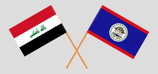 Crossed flags of Iraq and Belize. Official colors. Correct proportion