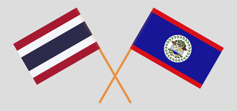 Crossed flags of Thailand and Belize. Official colors. Correct proportion