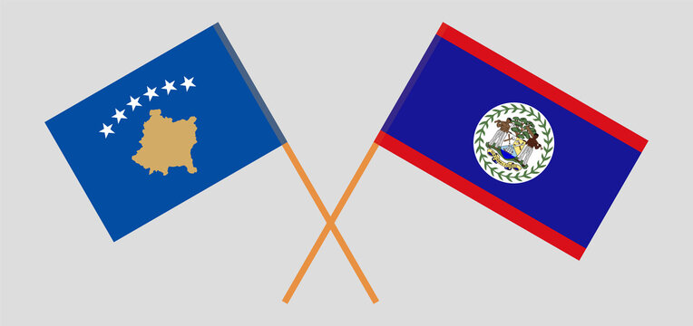 Crossed flags of Kosovo and Belize. Official colors. Correct proportion