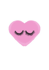 I love lashes heart motif logo set against a white background. Pink heart with eyelashes beauty theme wallpaper