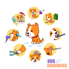 Cartoon Dog Grooming Icons Vector Illustration