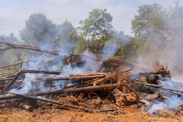 The land preparation process for the construction of new houses, the burning of the forest that was uprooted