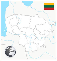 High Detailed White Map of Lithuania