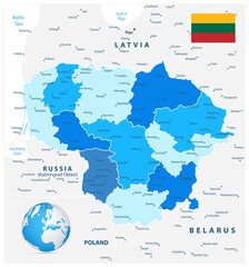 Obraz premium Lithuania Administrative Map. Blue colors
