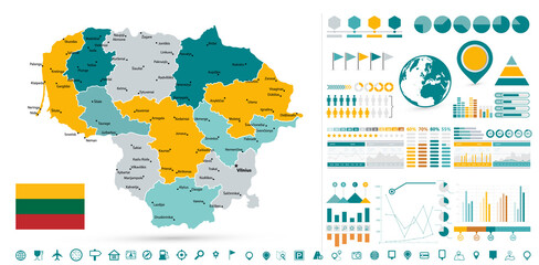 Lithuania Map and Infographic design elements