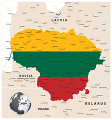 Obraz premium Lithuania Map Coloured By National Flag