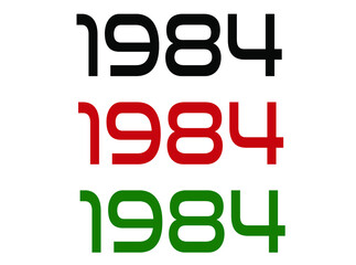 1984 year. Year set for comemoration in black, red and green. Vetor with background white.