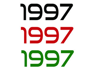 1997 year. Year set for comemoration in black, red and green. Vetor with background white.