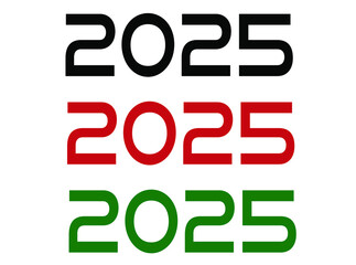 2025 year. Year set for comemoration in black, red and green. Vetor with background white.