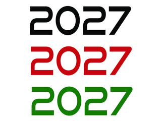 2027 year. Year set for comemoration in black, red and green. Vetor with background white.