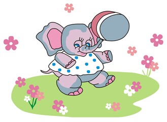 A collection of vector drawings with elephants for children's clothing, fabric, textiles or wallpaper in the nursery.
