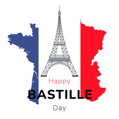 Happy Bastille Day, the French National Day poster and concept design. France independence day celebration card. Red, white, blue horizontal banner.Vector
