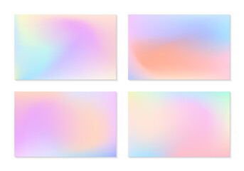 Vector set of mesh gradient backgrounds in soft pastel colors.Copy space for text.Abstract fluid illustrations in y2k aesthetic.Modern templates for banners,branding design,social media,covers.