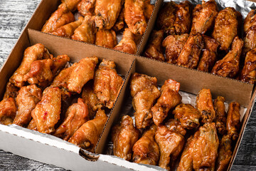 barbecue chicken wings, barbecue wings on a white background for takeaway