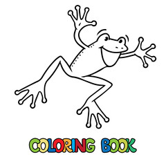 Funny jumping frog. Kids coloring book. Vector