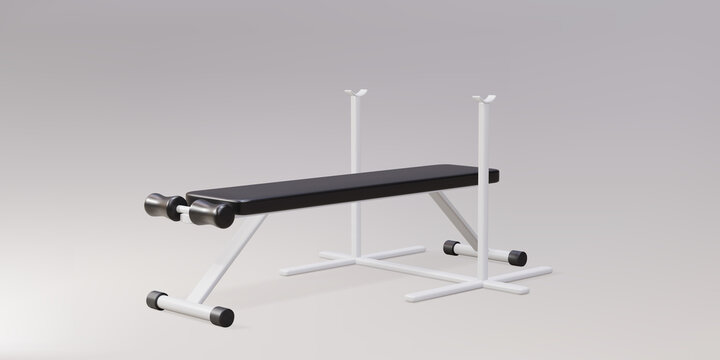 3d realistic gym bench on white stand isolated on gray background. Vector illustration.