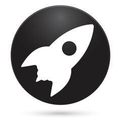 Rocket icon, black circle button, vector illustration.