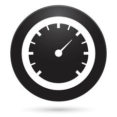 Speedometer icon, black circle button, vector illustration.