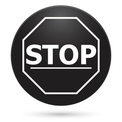Stop sign icon, black circle button, vector illustration.