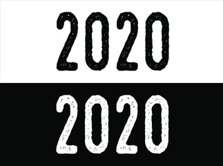 Year 2020 commemoration. White and black vector with year for celebration.
