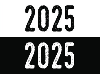 Year 2025 commemoration. White and black vector with year for celebration.