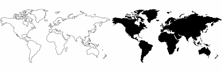Blank world map set isolated on white background