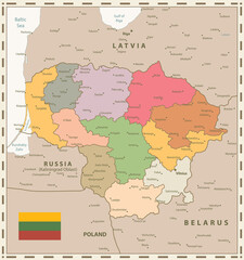 Lithuania Map Retro Colors
