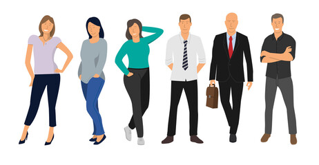 Fototapeta premium illustration vectorielle représentant un ensemble de personnages, femmes et hommes employés de bureau, hommes et femmes d'affaire, isolé sur fond blanc