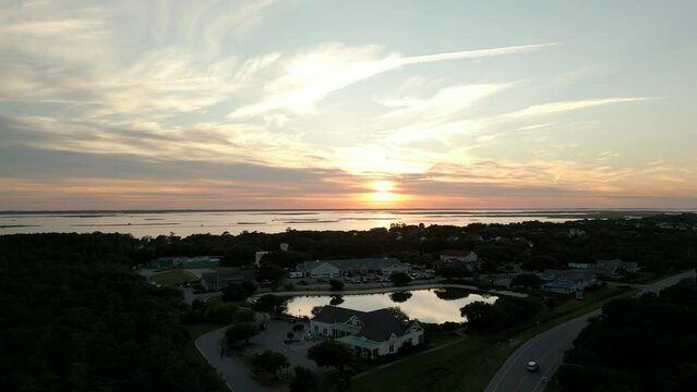Aerial footage sunset Corolla North Carolina USA