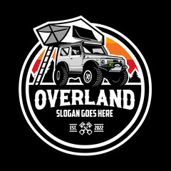 Overland adventure vehicle 4x4 in outdoor circle emblem badge logo vector isolated © bonky