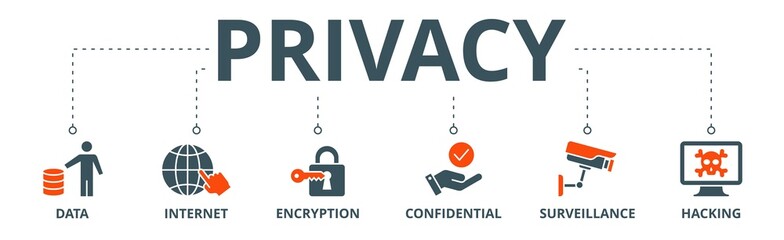 Privacy banner web icon vector illustration concept with icon of data, internet, encryption, confidential, surveillance and hacking