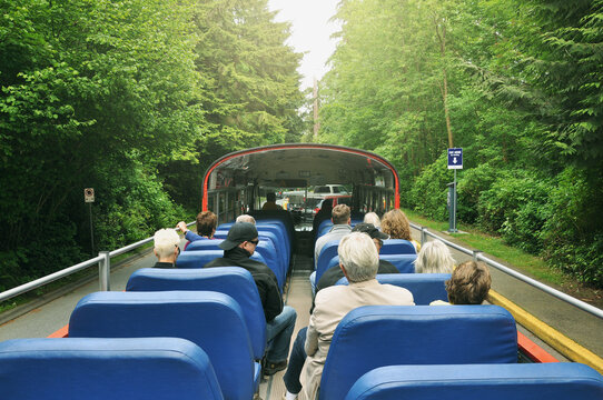 Bus With Tourists Moves. Vancouver. Canada.