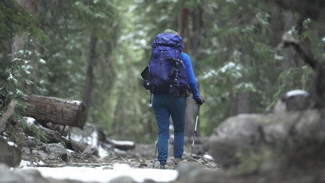 Woman Backpacking on snow