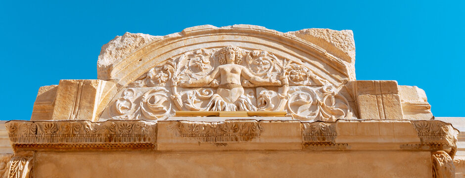 Temple of Hadrian at the Ephesus archaeological site in Turkey, image for web page and brochure,